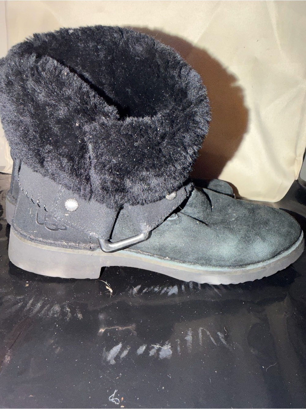 UGG CEDRIC BLACK SUEDE HARNESS SHEARLING BIKERS BOOT US 8.5